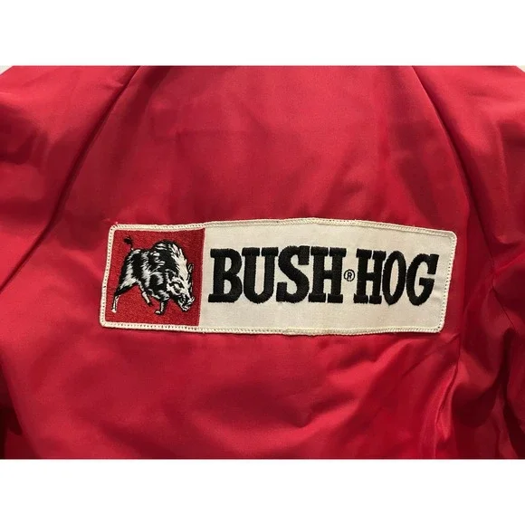 Vintage Swingster BUSH HOG Red Work Farm Jacket Hooded Sz Small Tractor Mechanic